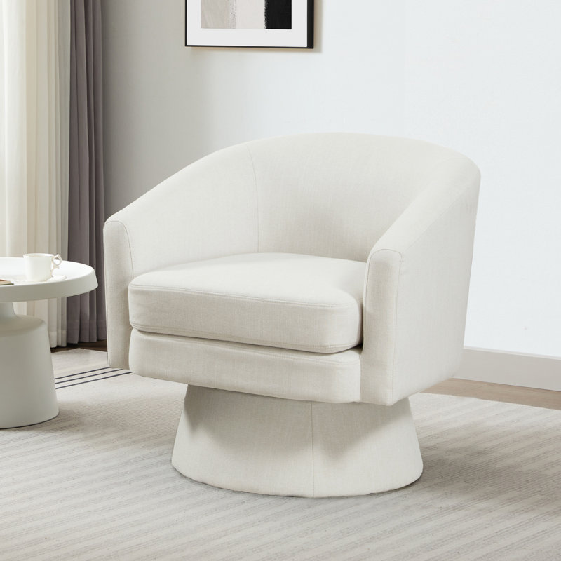 Fauteuil demi-tonneau pivotant à 360 degrés avec coussin amovible, Lin beige