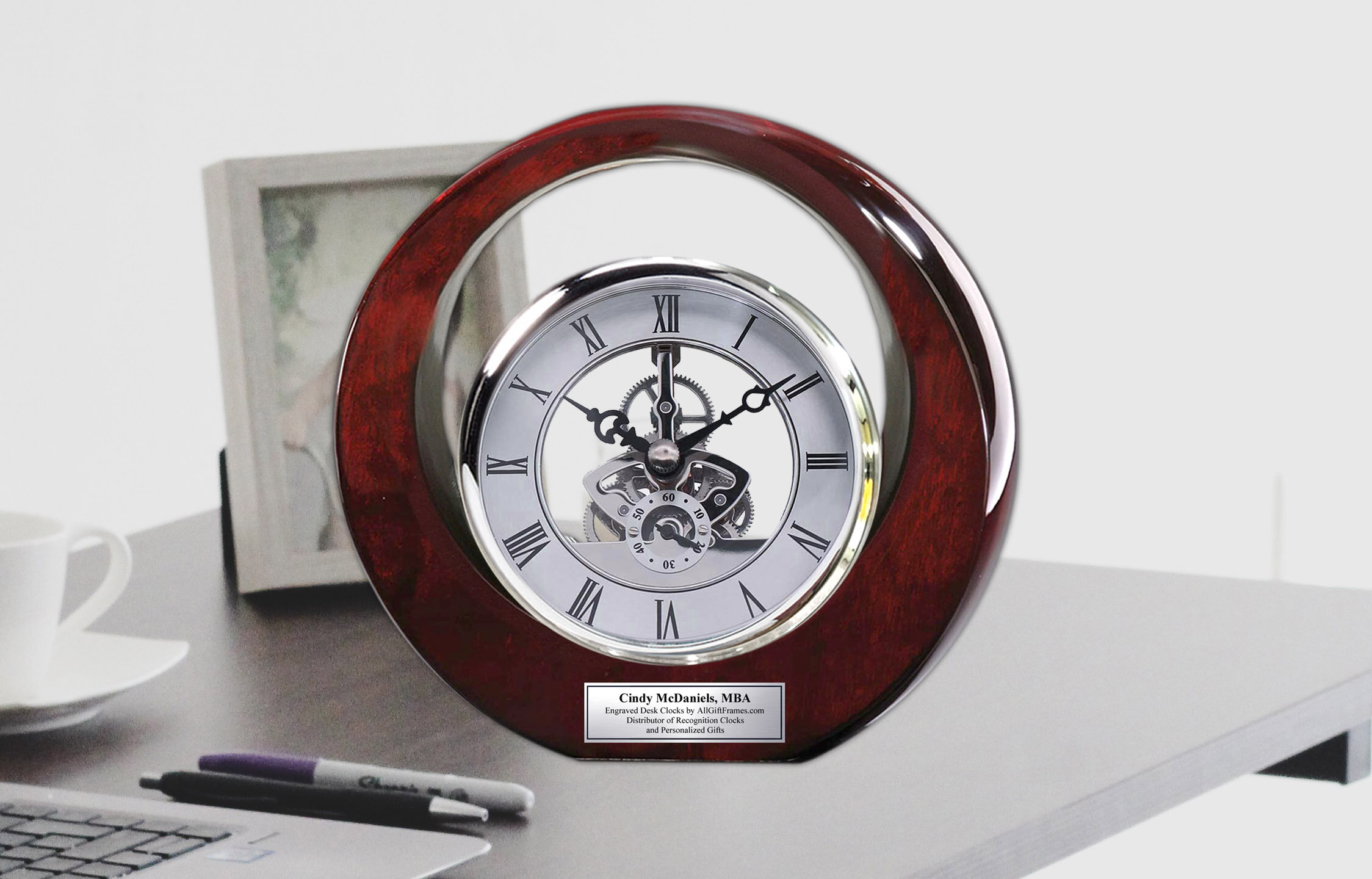 Personalized Desk Clock Floating Metal Shape Gear Engineer Graduation