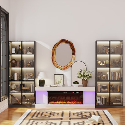 130”W TV Stand Entertainment Center With Fireplace