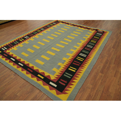 Tapis oriental en laine gris Kilim 8 x 10