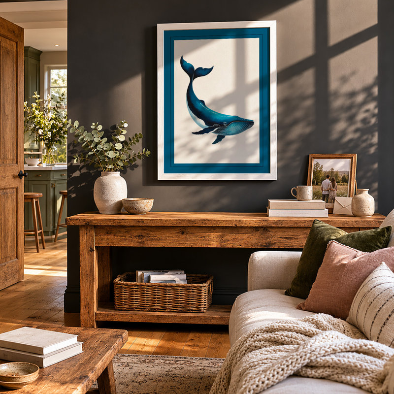 Drifting Whale Coastal - Print, A2 - 59.4 x 42.0 cm, Oak