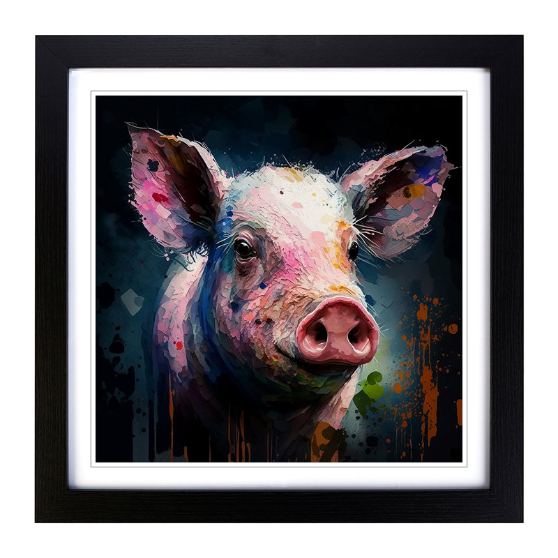 Pig Palette Knife No.1 - Single Picture Frame Print on Wood, Black