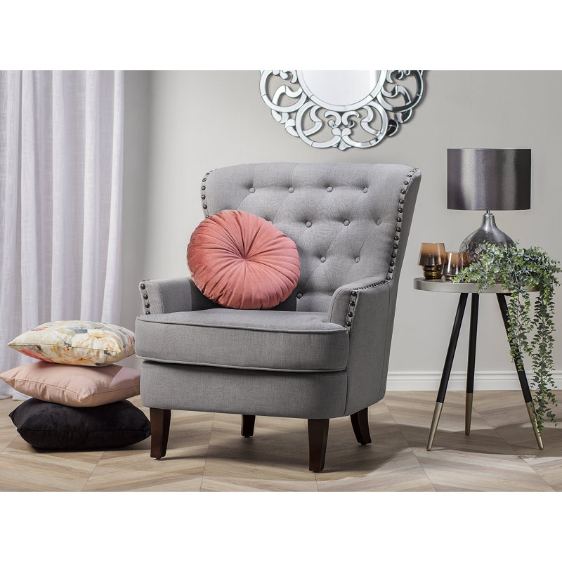 Crumpton Upholstered Wingback Chair, Grey