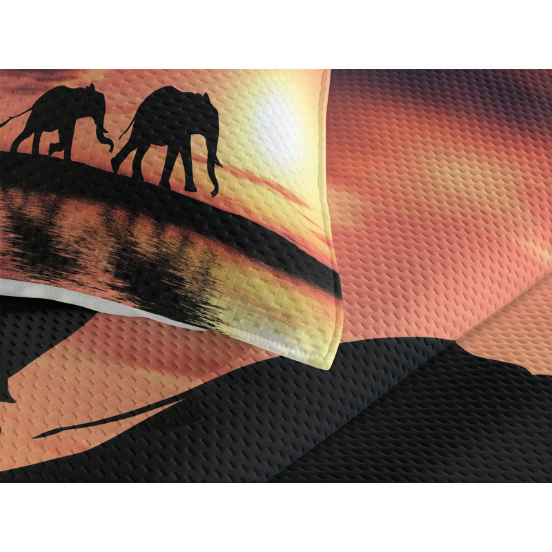 Elephant Rustic Polyester Coverlet, King Bedspread + 2 Shams
