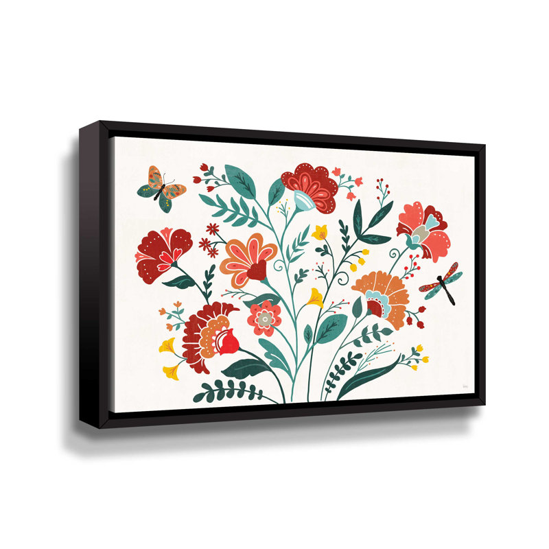 Style floral I - reproduction sur toile, H 12 po x l 18 po x P 2 po, Toile avec cadre flottant noir