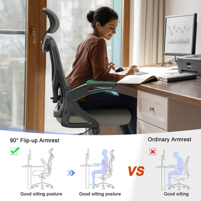 Ergonomic Office Chair, Computer Chair, Mesh Chair, Light Grey