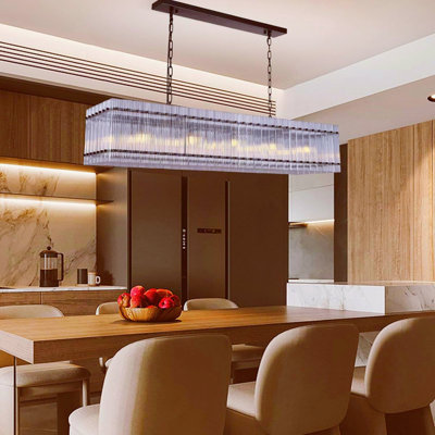 Modern Rectangular Crystal Glass Pendant Light, 10 Black Pendant Lights, Suitable For Hanging Lamps In Bedrooms, Restaurants, Lobbies And Other Places