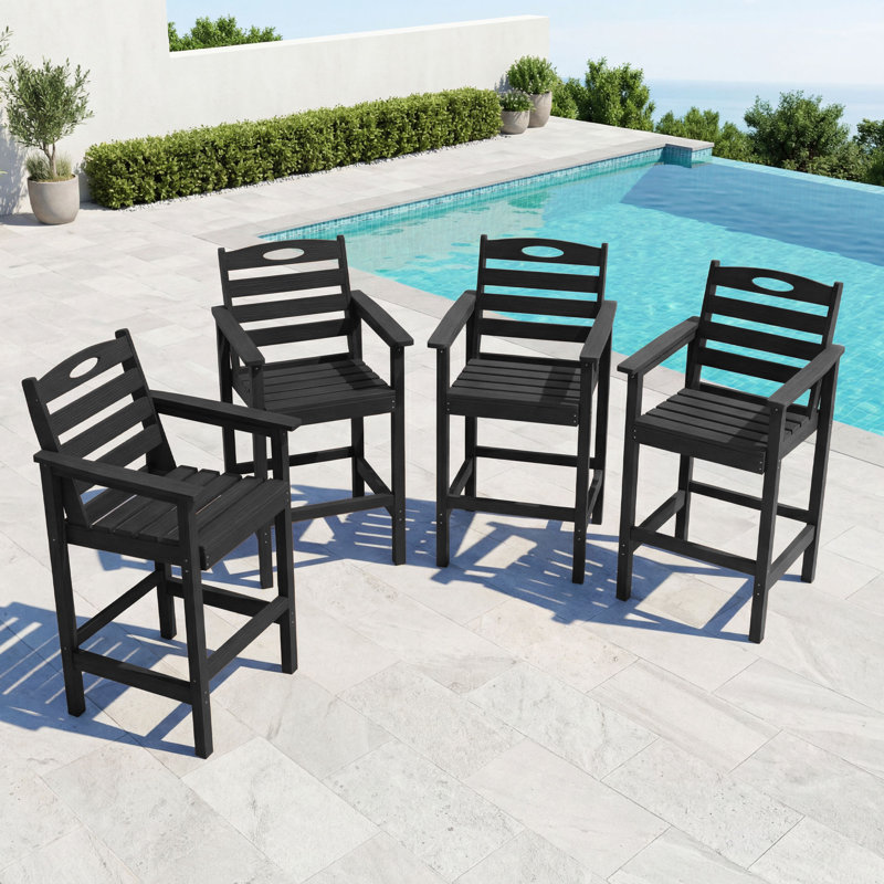 Ensemble de 4 tabourets de bar en PEHD toutes saisons pour l'extérieur, Noir