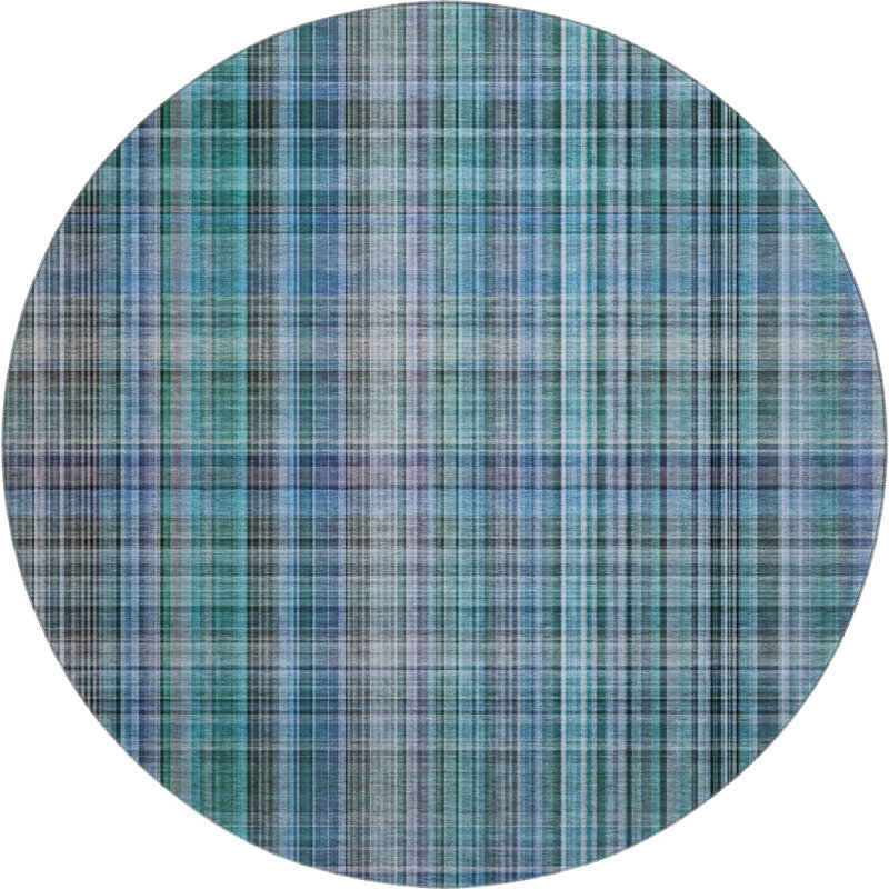 Premium Machine Washable Cerrito AMF541 Teal Rug, Round 8'