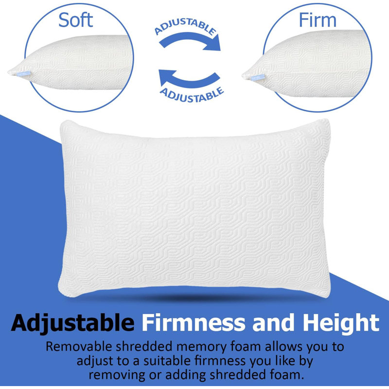 King Size White Memory Foam Plush Support Pillow Set