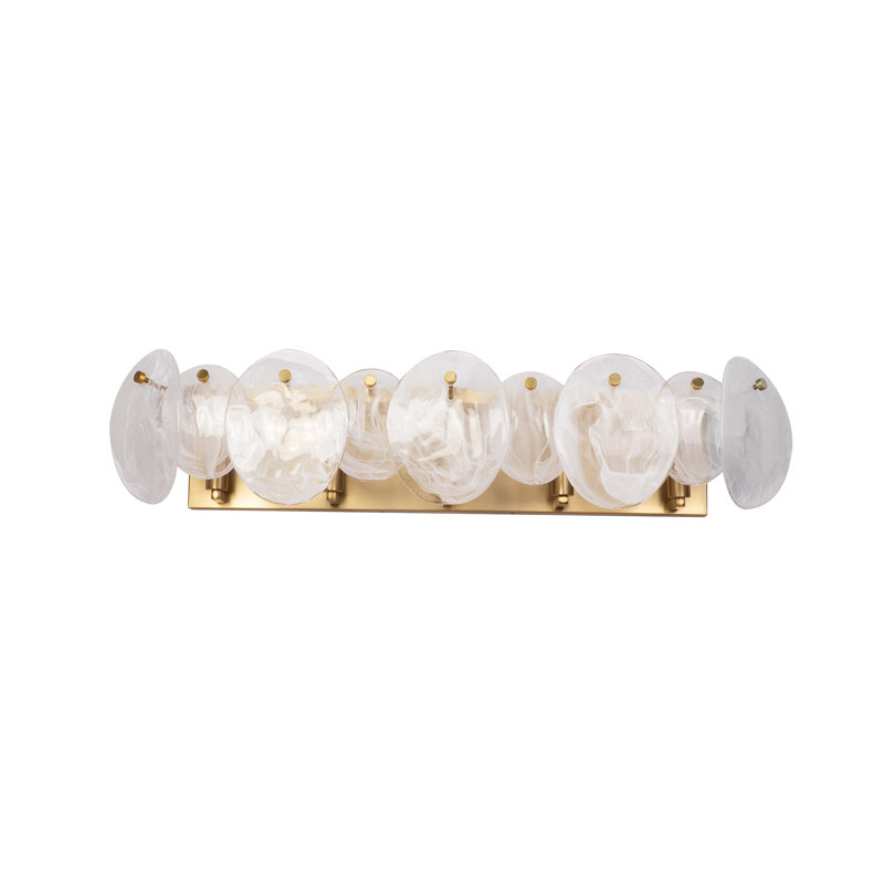 Lily - Bathroom Vanity - Brushed Brass Finish - Wispy White Murano Style Glass Shade, 5 Lights, 7.67" H x 34.64" W x 7.28" D