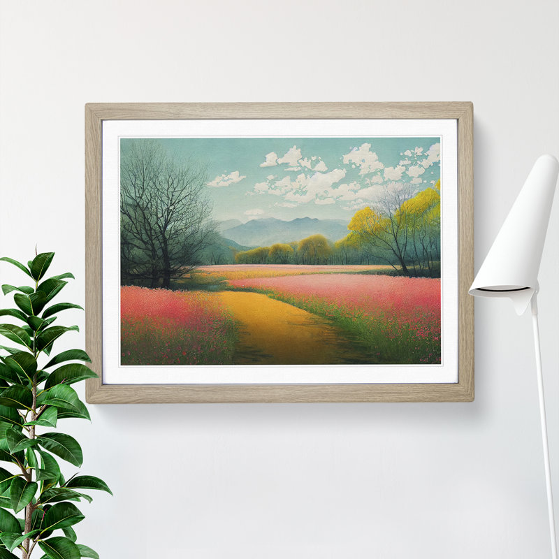 Refined Spring Meadow - Single Picture Frame Painting, 34cm H x 46cm W x 2cm D, Oak Framed
