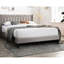 Lit double en tissu de toile de jute brun, tête de lit à motif de losanges, lit plateforme moderne, pour chambre à coucher