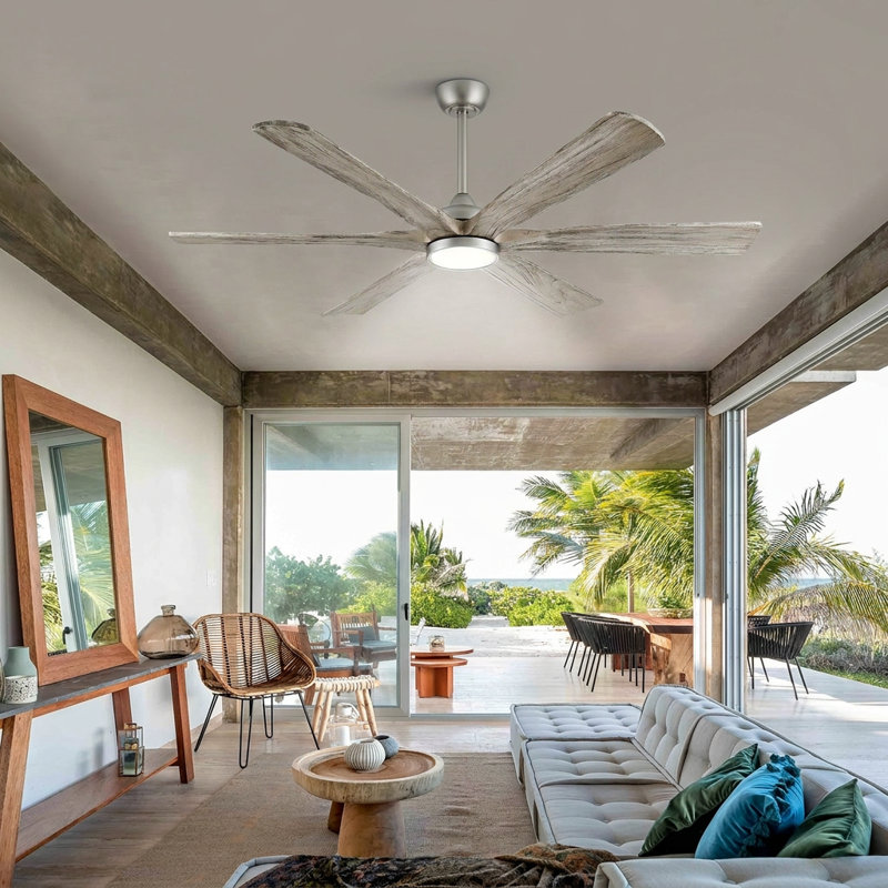 60/72 Inch 6-blade Modern Solid Wood Ceiling Fan With Light And Remote, High Cfm Large Airflow Ceiling Fan, Quiet Reversible Dc Motor, Indoor Outdoor Fan For Porch Gazebo Living Room Kitchen Garage