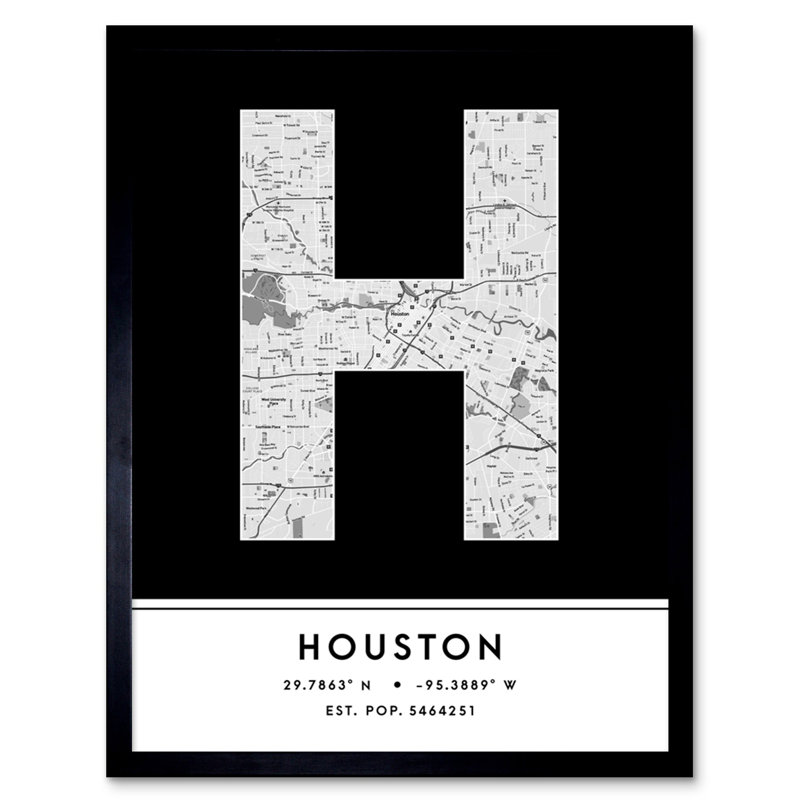 Houston City Map Houston Black & White - Single Picture Frame Typography