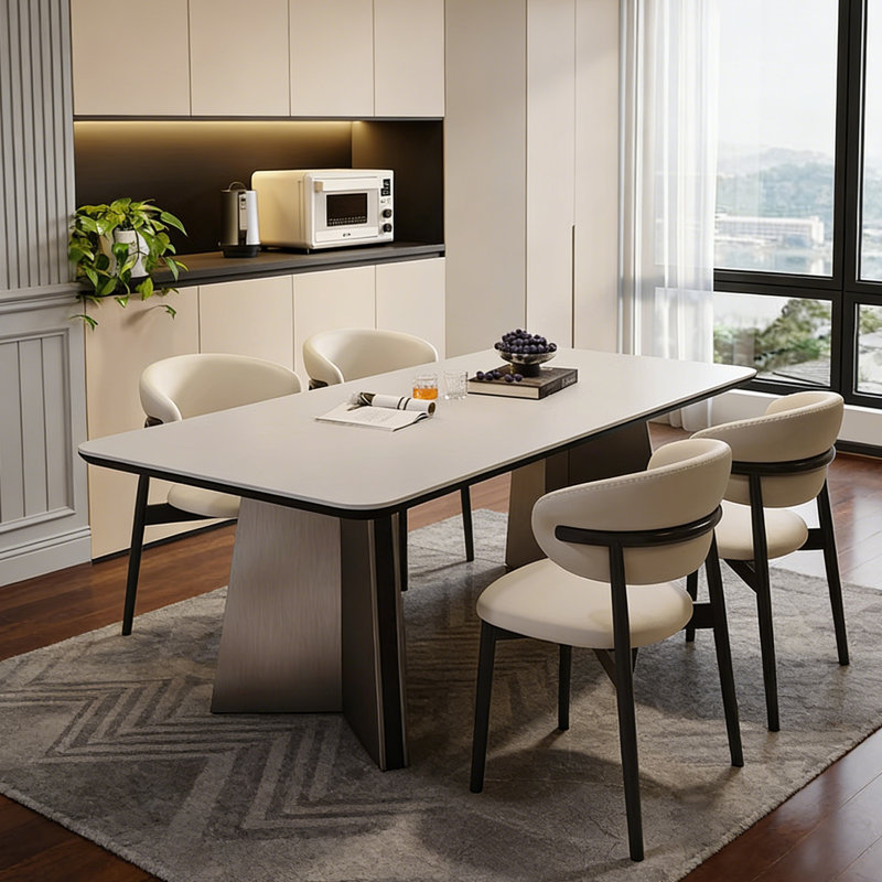 Table de salle à manger de luxe moderne, H 29,53 po x l 62,99 po x P 31,5 po, 5 pièces: table, 4 chaises