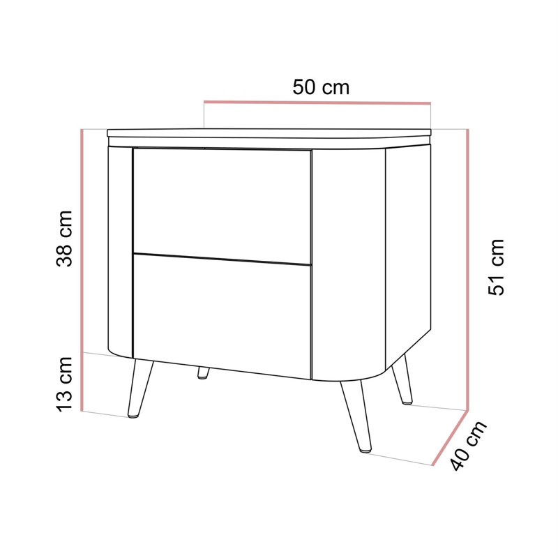 50 cm W Bedside Table, with gold legs