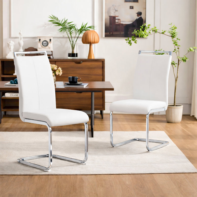 Dining Chairs Set of 2, Upholstered Dining Chairs With Chrome Base, Comfortable Kitchen Chairs For Dining Room Or Apartment