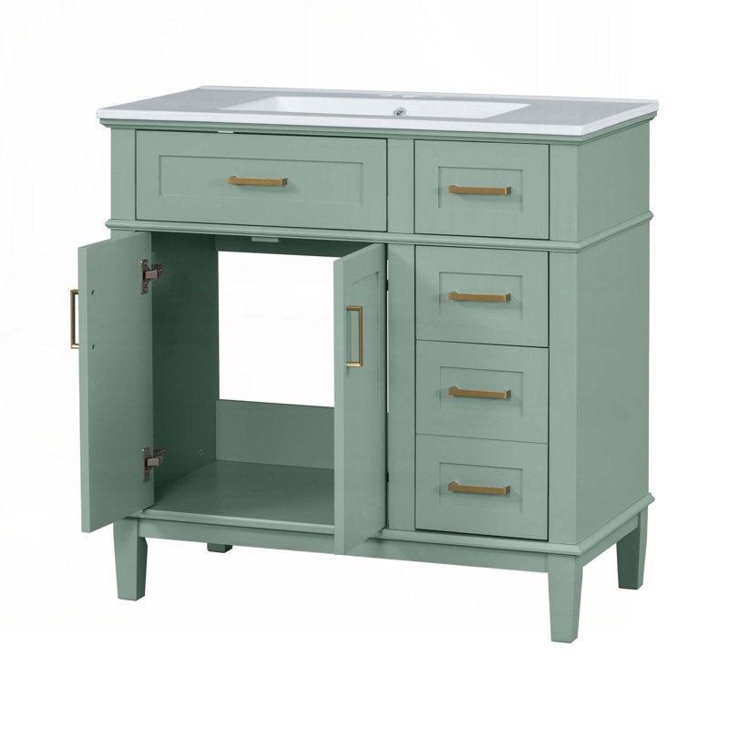 Meuble-lavabo 36 po avec lavabo en céramique, Vert