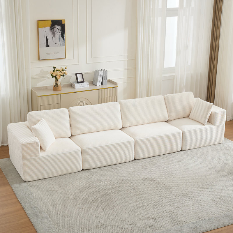 Brigitte Corduroy Upholstered Sectional 4-Piece Modular Sofa Set, Creamy White