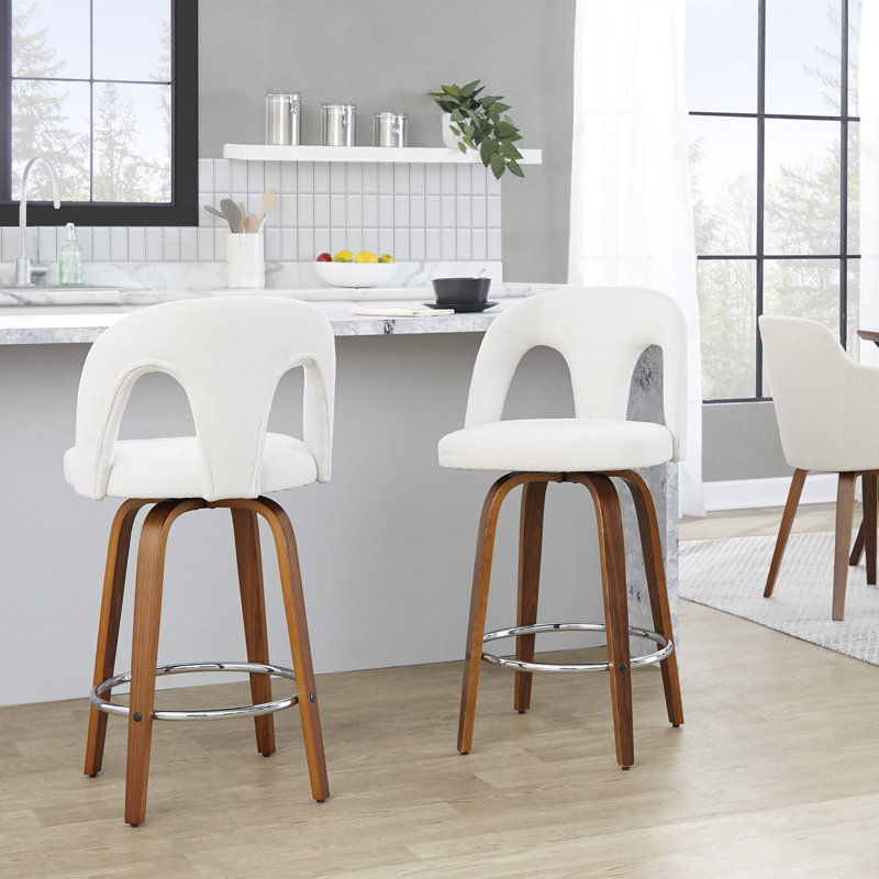 Tabouret de comptoir 26 po Caden, Noyer / chrome, Tabouret de comptoir (assise à une hauteur de 26 , Tissu blanc