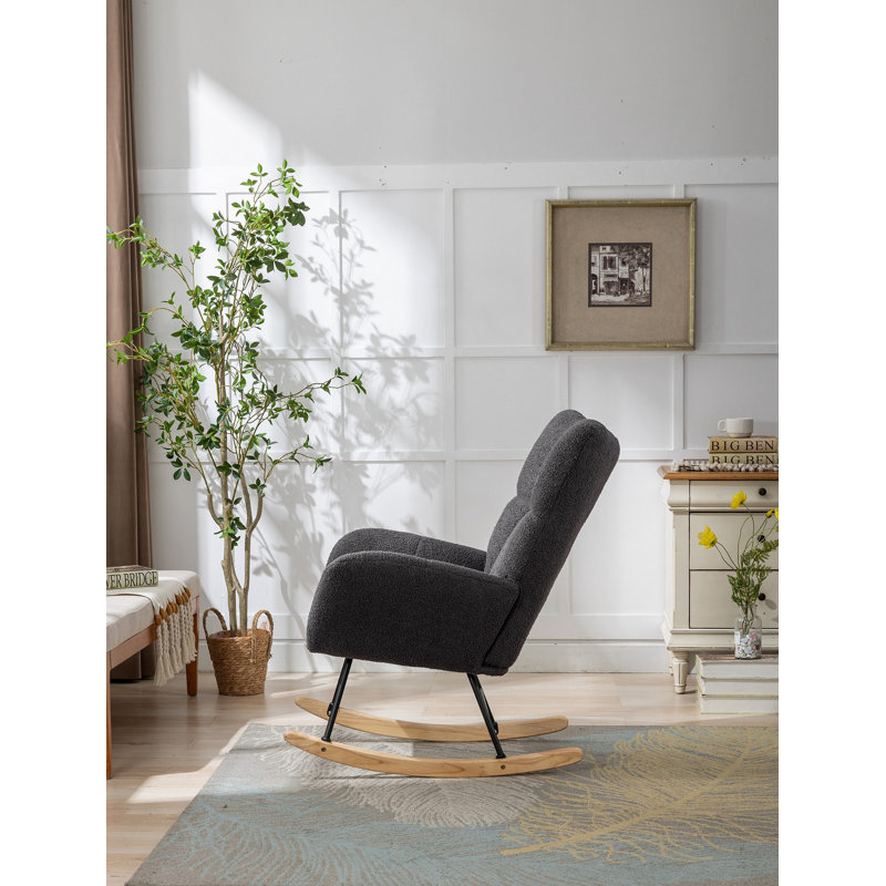 Fauteuil berçant à oreilles en tissu Teddy avec poche de rangement latérale, fauteuil d'allaitement doux et confortable, base en bois massif robuste et sécuritaire, fauteuil d'appoint multifonctionnel pour chambre d'enfant et salon, gris.