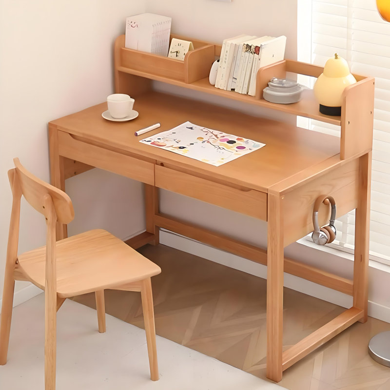 Bureau en bois massif avec bibliothèque intégrée et bureau à hauteur réglable pour la chambre à coucher