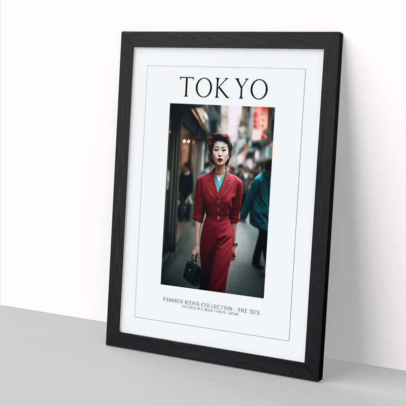 Fashion Travel Poster Woman Colour Tokyo Japan 1 Piece Single Picture Frame Wall Art, 34cm H x 25cm W x 2cm D