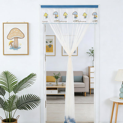 4 Panel Summer Anti-Mosquito Single Yarn Door Curtain Lace Embroidery Punch-Free Hook Loop Partition Curtain 100X200cm/39.37X78.74In, OL