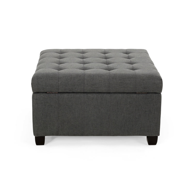 Anikait Tufted Storage Ottoman, Upholstered Ottoman, Dark Gray Fabric