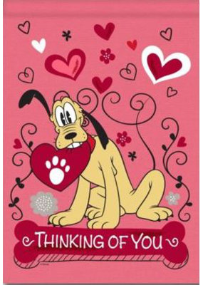 Disney Pluto Thinking of You Valentines Day Garden Flag 12" x  18"