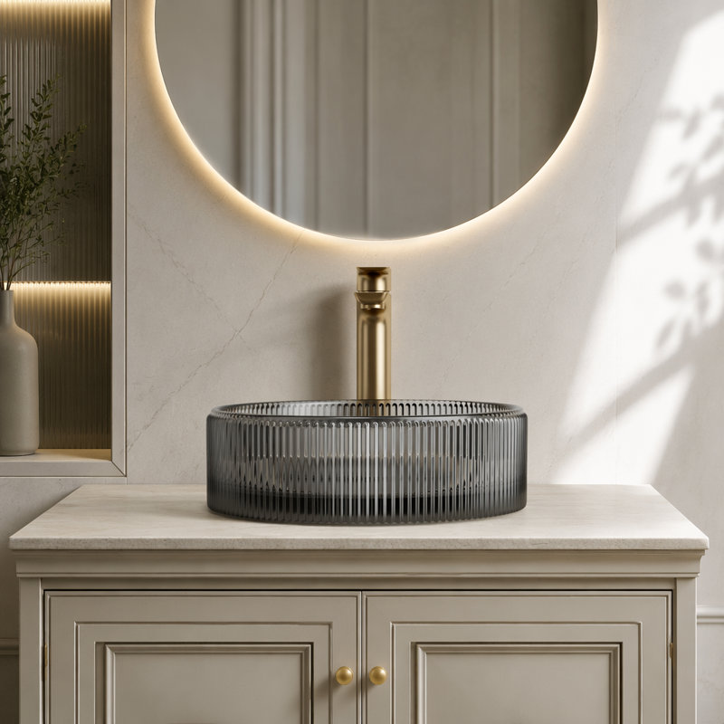 Lavabo de salle de bain rond en cristal 16 po sans robinet