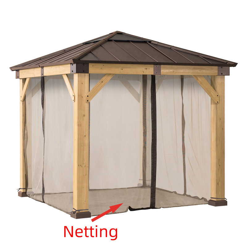 Sunjoy Universal Mosquito Netting for Wood Framed Gazebos, 4-Panel Screen Walls for Outdoor Patio with Zipper (Mosquito Net Only)