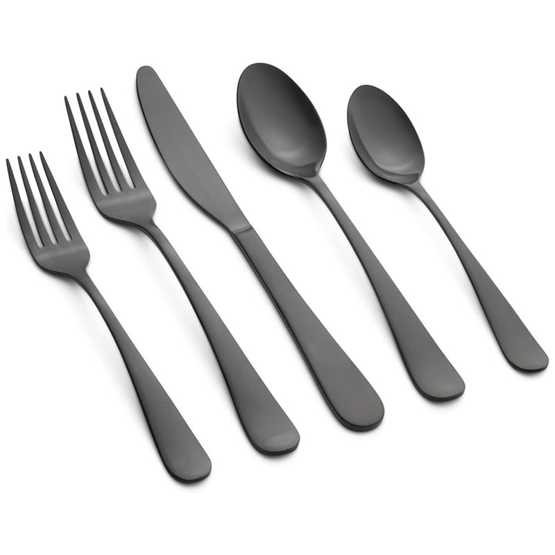 Cambridge Silversmiths Rhiannon Black Satin 20-Piece Flatware Set, Black