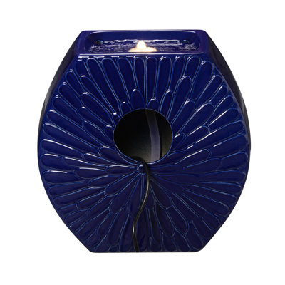 Dark Blue Ceramic Orbital Bubble Fountain, Decorative Water Fountain with LED Lights and Quiet Pump, Indoor Outdoor Water Feature for Patio, Garden, Deck, Balcony, Office and Home Décor, Relaxing Cascading Water Design