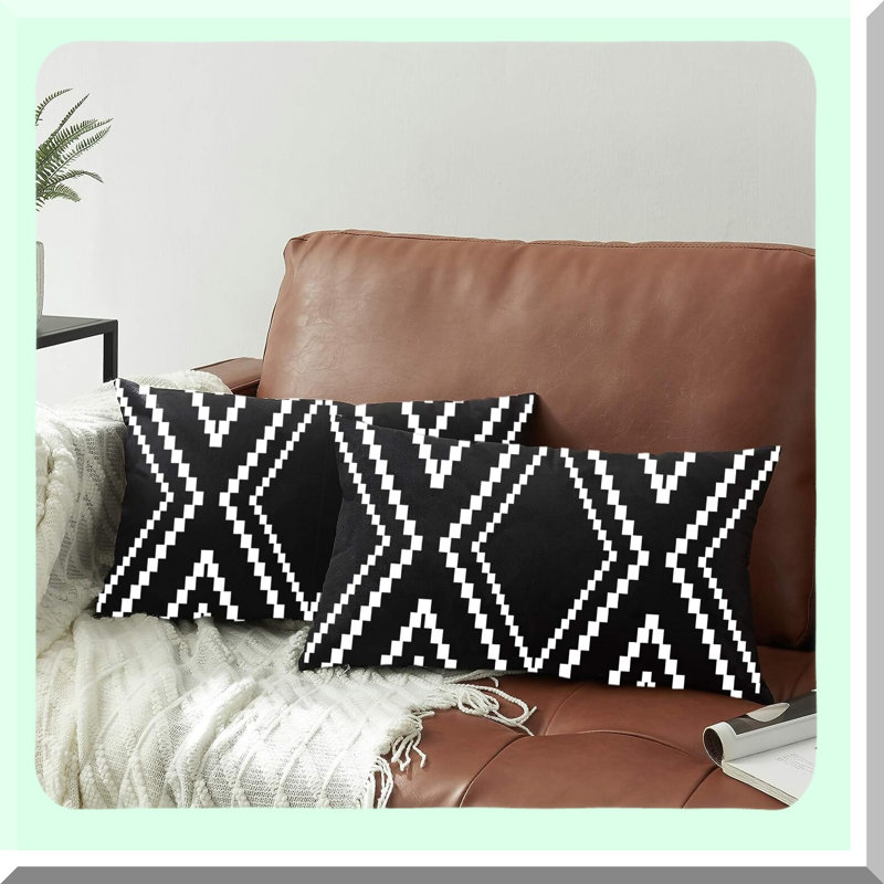 Boho Velvet Black Pillowcase Set - Soft Square Decorative Throw Pillow Covers for Sofa Couch Bed Decor - 2 Pack