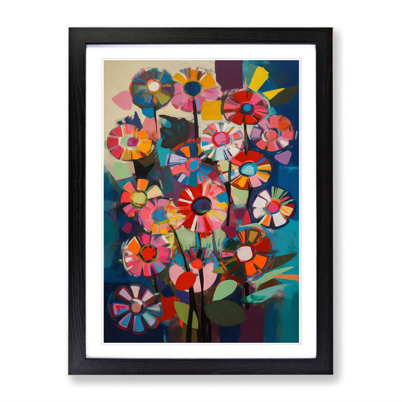 FRM-V0523-884X Flowers Constructivism Painting Vol.4 - Picture Frame Print, Black Framed, 64cm H x 46cm W