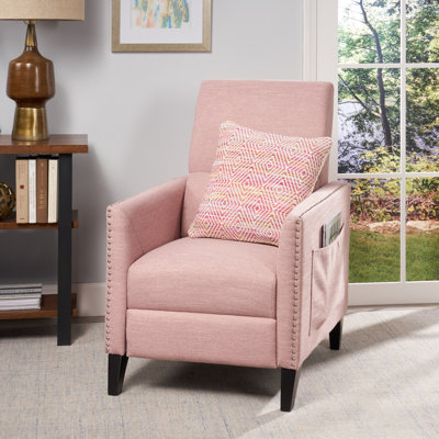 Fauteuil inclinable gain d'espace avec rangement, chaise moderne en tissu rose poudré pour la maison