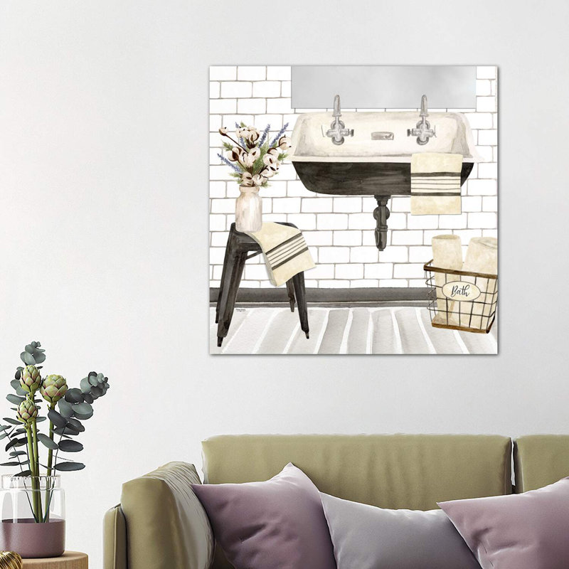 Farmhouse Bath II Sink by Tara Reed - Wrapped Canvas Painting, 93.98 cm H x 93.98 cm W x 3.175 cm D
