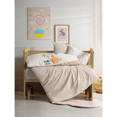 Ensemble de housse de couette douce pour bébé 100% coton, crème et blanc | Comprend une housse de couette 39,4 po x 59,1 po, un drap plat 47,2 po x 59,1 po et des taies d'oreiller 13,8 po x 17,7 po (2 pièces) | Lavable à la machine, conception durable et confortable