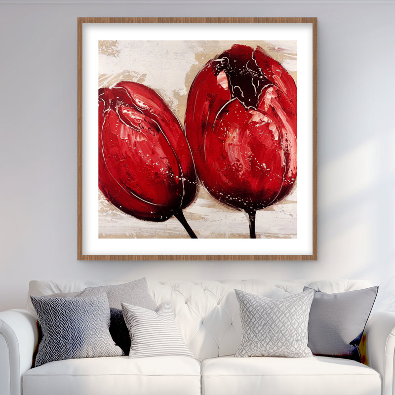 Two Red Tulips - Framed Matted Print for Home Decor