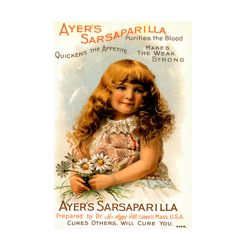 «American School Ayers Sarsaparilla», art des années 1890, H 19 po x l 12 po