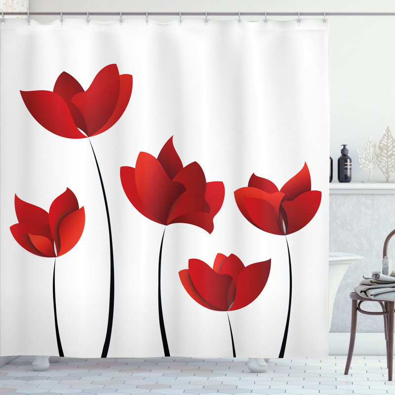 Rideau de douche à fleur vif rose Codespoti, H 70 po x l 69 po