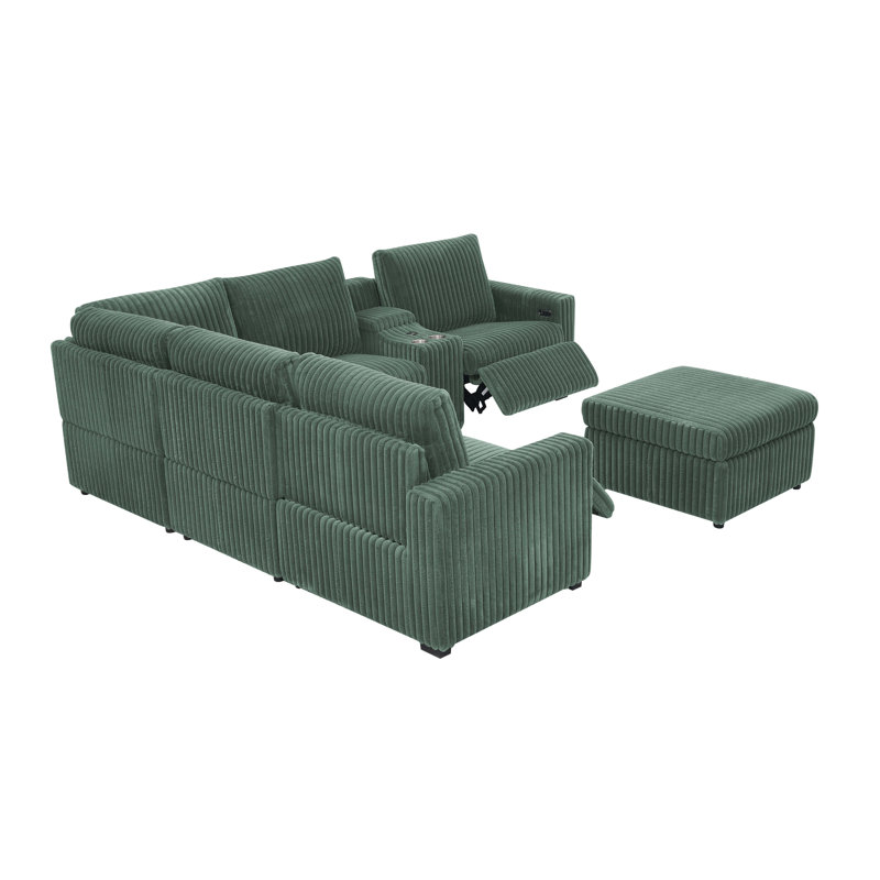 Canapé modulaire inclinable électrique Riolickton, Velours côtelé vert foncé