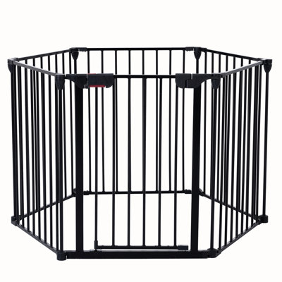 150" Adjustable Metal Gate. 6 Panels Play Yard Fence For House, Stairs, Christmas Tree. Configurable Fireplace Gate House. Tree, Fireplace. Adjustable, Stairs