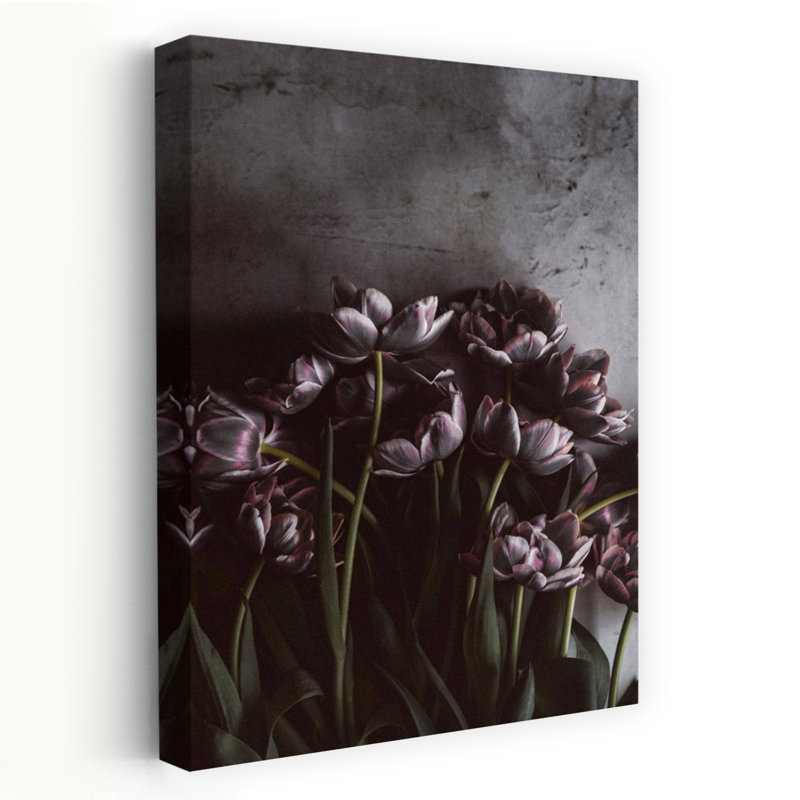 Tulipes foncées, art contemporain de tulipes, H 24 po x l 16 po