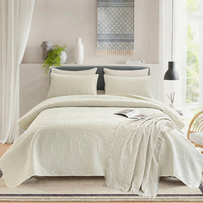 3pcs Luxury Quilt Set, Modern Coin Pattern Bedspreads Set for All Seasons, Soft And Cozy Quilt Set for Bedroom Decor, Autumn Home Decor Quilt Set, Family Gifts ForHalloween, Bedding Set -1 Bed Quilt, 2 Pillow Shams，White，229*269cm