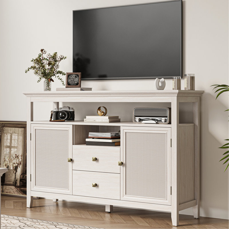 Buffet 52,8 po en rotin, armoire de rangement style ferme Boho avec tablettes réglables, armoire d'appoint pour la cuisine