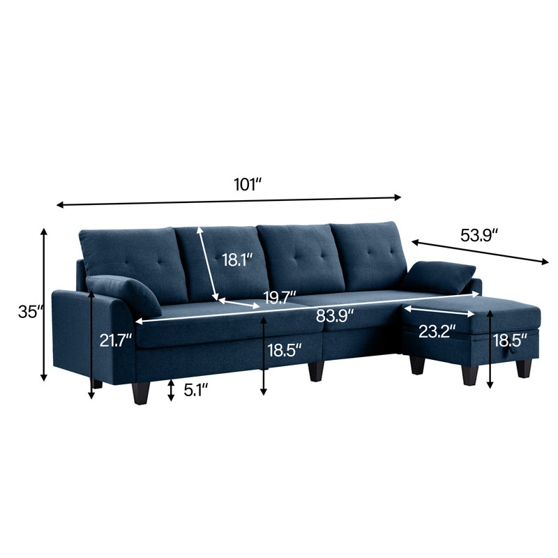 Canapé modulaire rembourré 3 pièces Kurumi, Polyester bleu