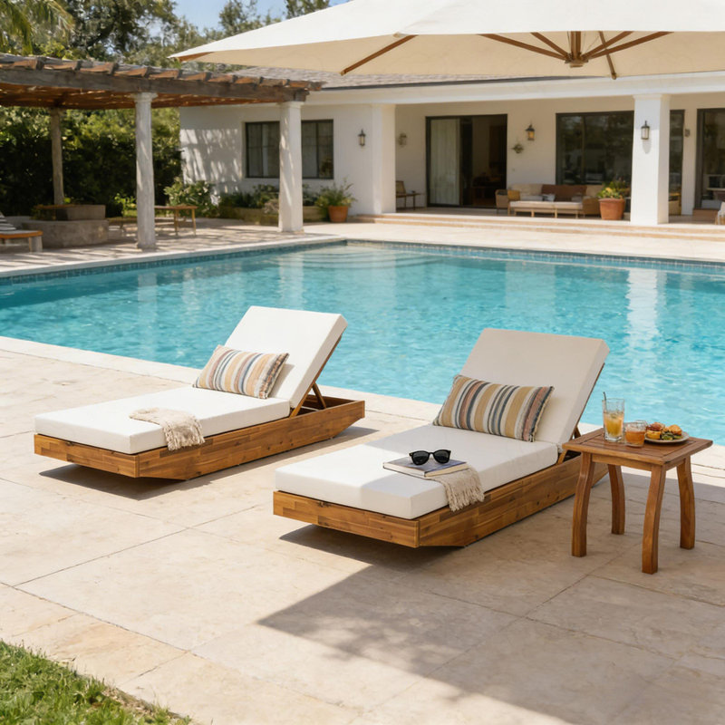 Fauteuil inclinable d'extérieur avec coussin hydrofuge, Crème